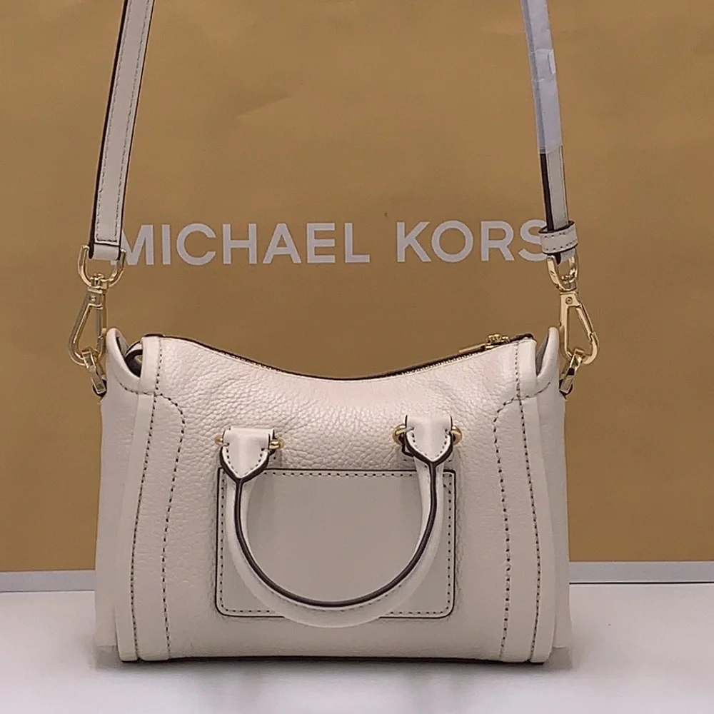 Michael Kors Carine Extra-Small Pebbled Leather Satchel Crossbody  Light Cream